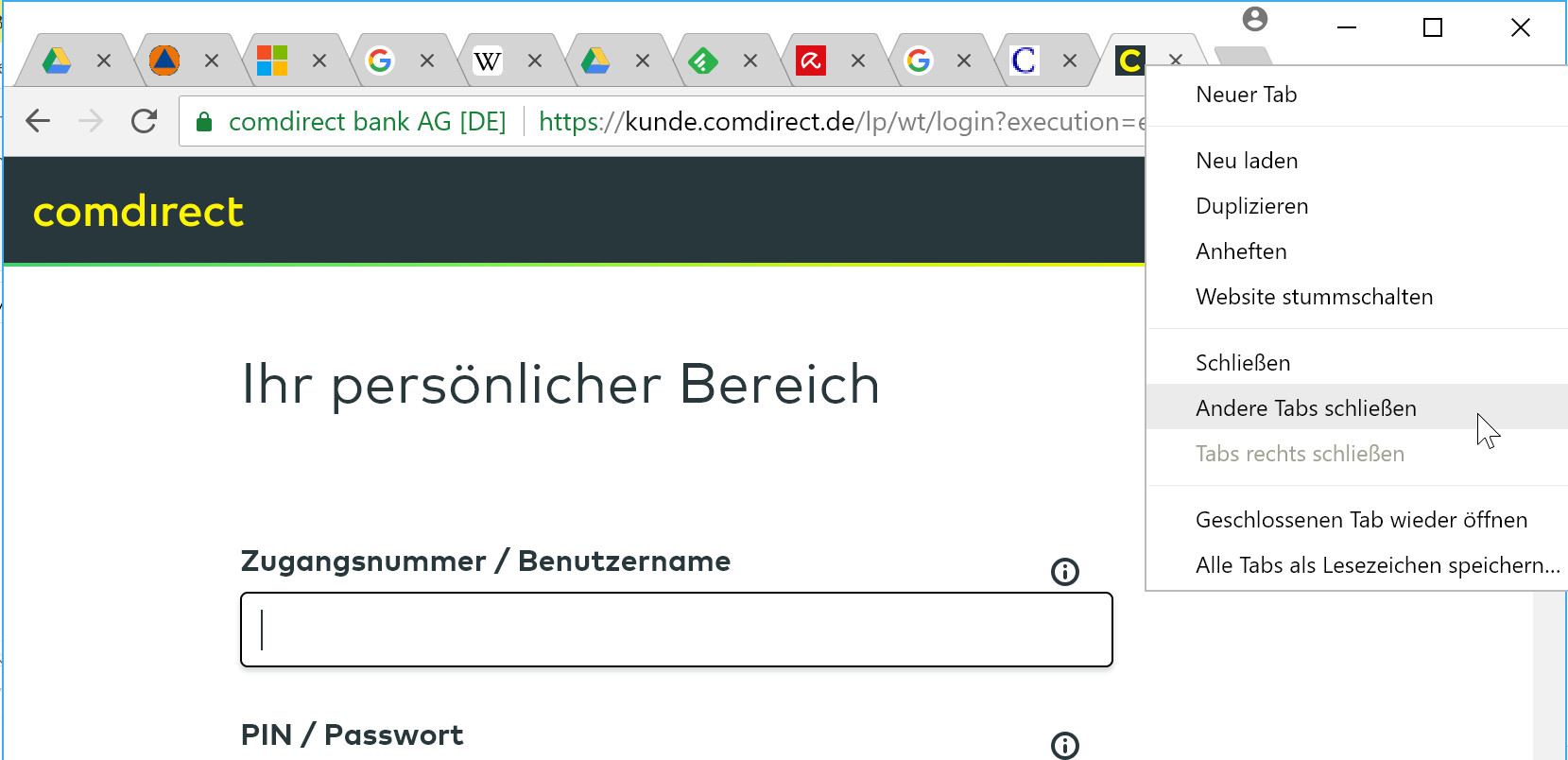 Bevor Sie sich bei Ihrer Bank anmelden, schließen Sie zuvor alle anderen Tabs und Browser. Bevor Sie sich bei Ihrer Bank anmelden, schließen Sie zuvor alle anderen Tabs und Browser.