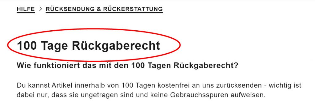 Rückgaberecht: Gerade bei Weihnachtsgeschenken sind lange Rücksendemöglichkeiten – wie hier bei Zalando – ein großer Vorteil Rückgaberecht: Gerade bei Weihnachtsgeschenken sind lange Rücksendemöglichkeiten – wie hier bei Zalando – ein großer Vorteil
