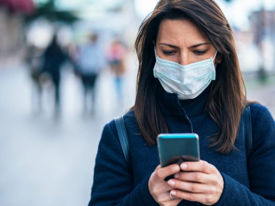 Woman with face protective mask