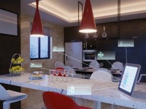 Illustration of smart home devices in a kitchen