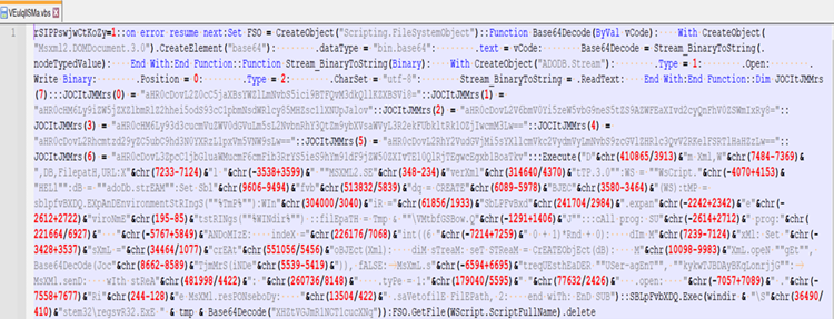 Figure 12 - Emotet VBS downloader, detected as VBS/Dldr.Agent.VPCL Figure 12 - Emotet VBS downloader, detected as VBS/Dldr.Agent.VPCL