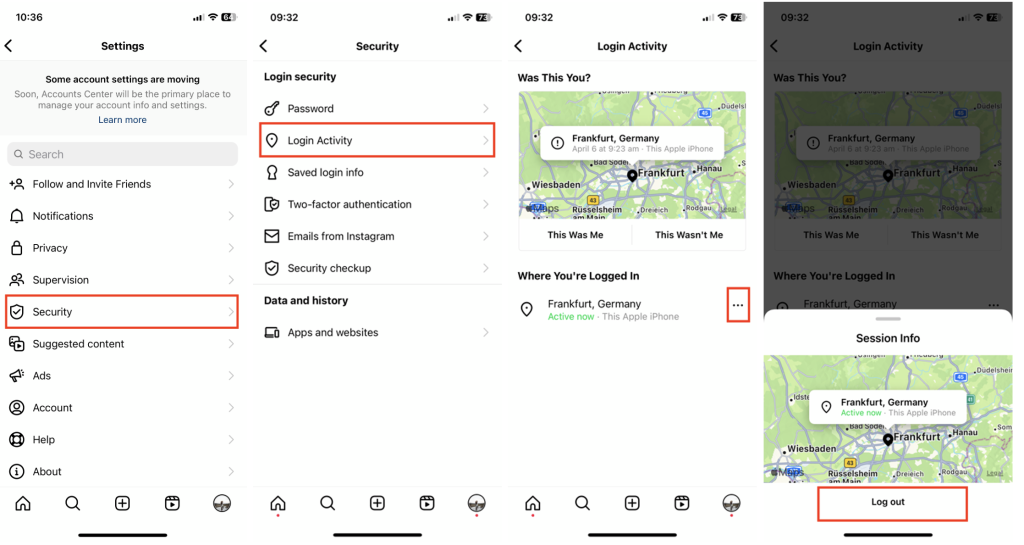 Instagram: Check log-in activity
