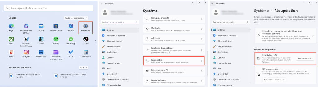 Restauration de Windows 11