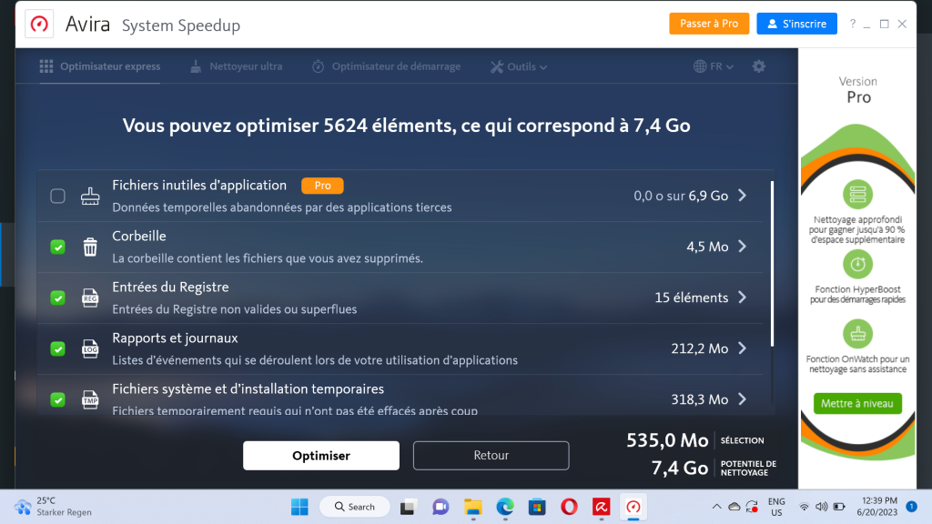 Nettoyage de fichiers Avira