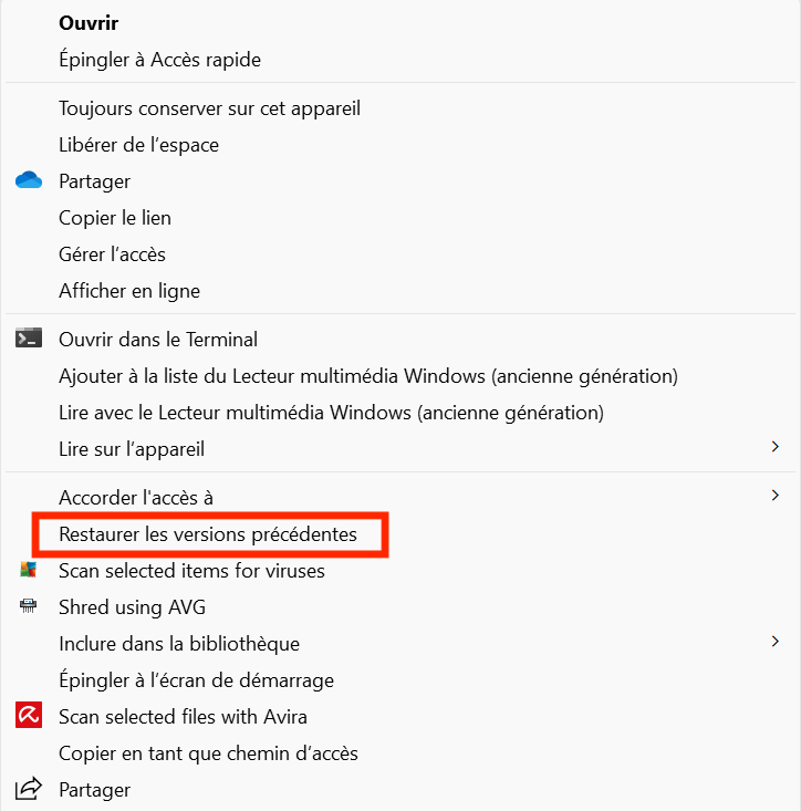 Restauration de données sous Windows
