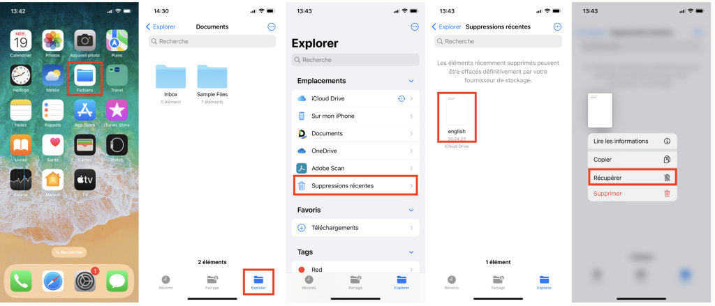 Dossier Supprimés récemment d’iOS