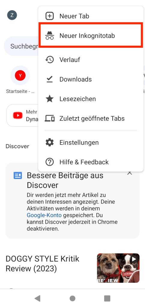 Inkognito Modus in der Chrome App aktivieren