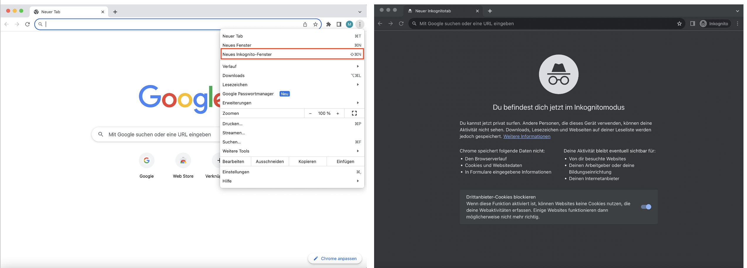 Google Chrome Inkognito Modus