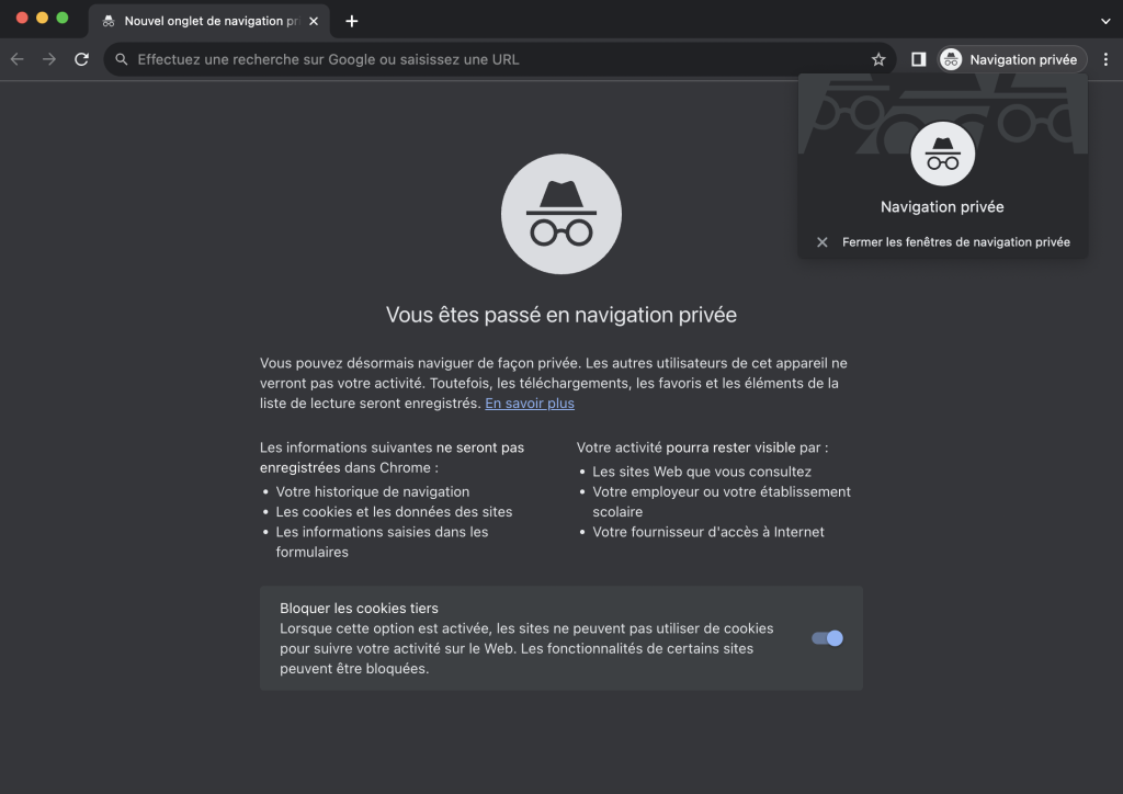 Quitter le mode de navigation privée de Chrome