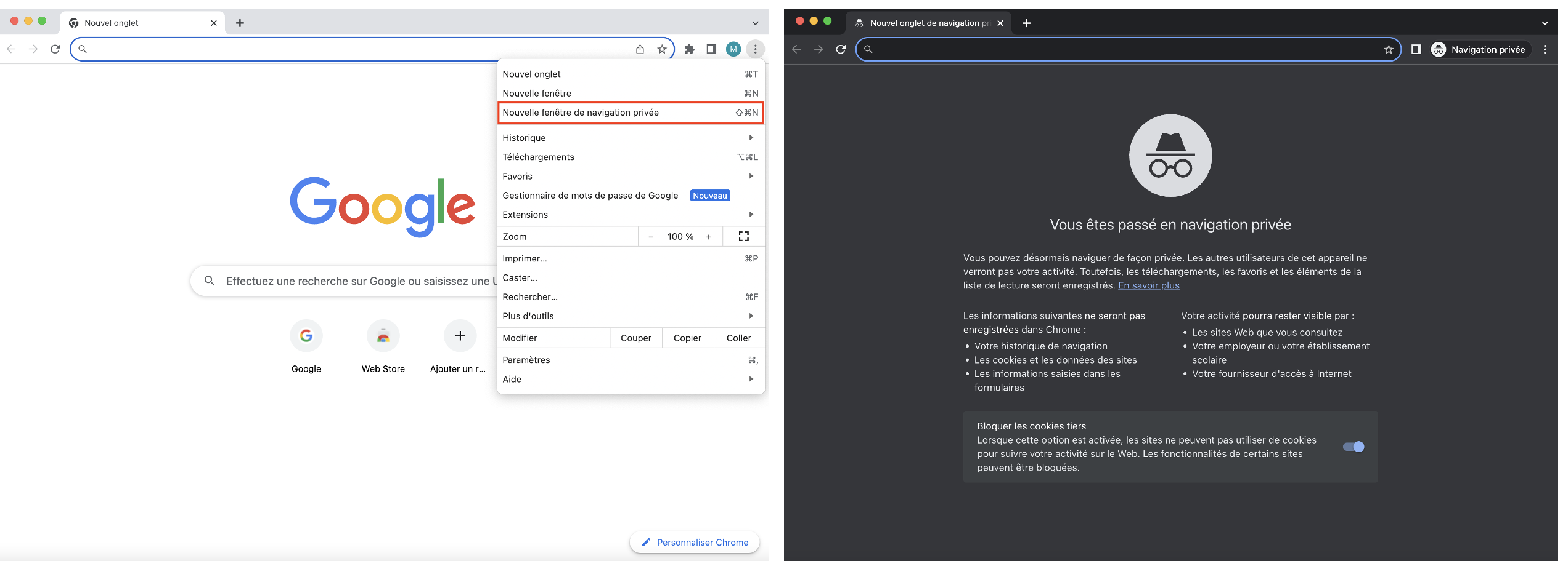 Mode de navigation privée dans Chrome