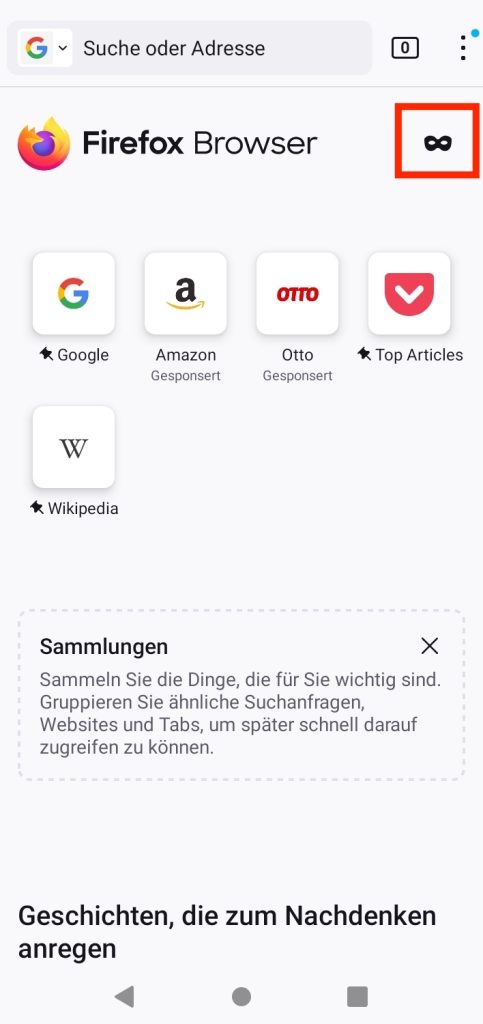 Inkognito Modus in der Firefox App aktivieren