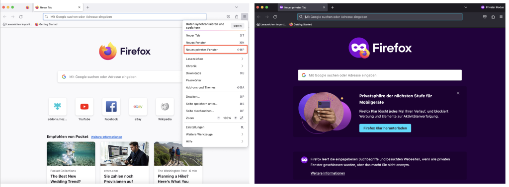 Firefox Inkognito Modus