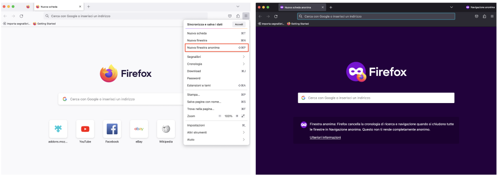 Modalità in incognito in Firefox