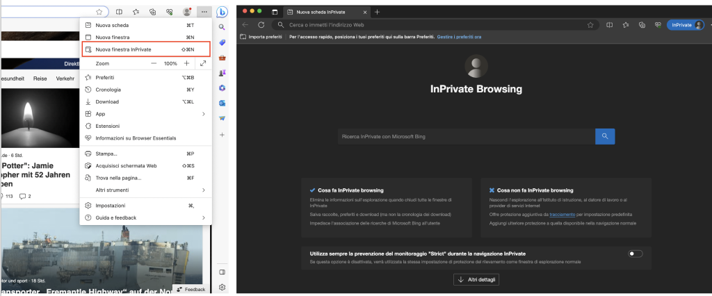 Modalità in incognito in Microsoft Edge