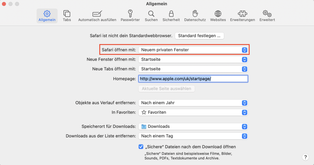 Inkognito Modus mit Safari für den Mac