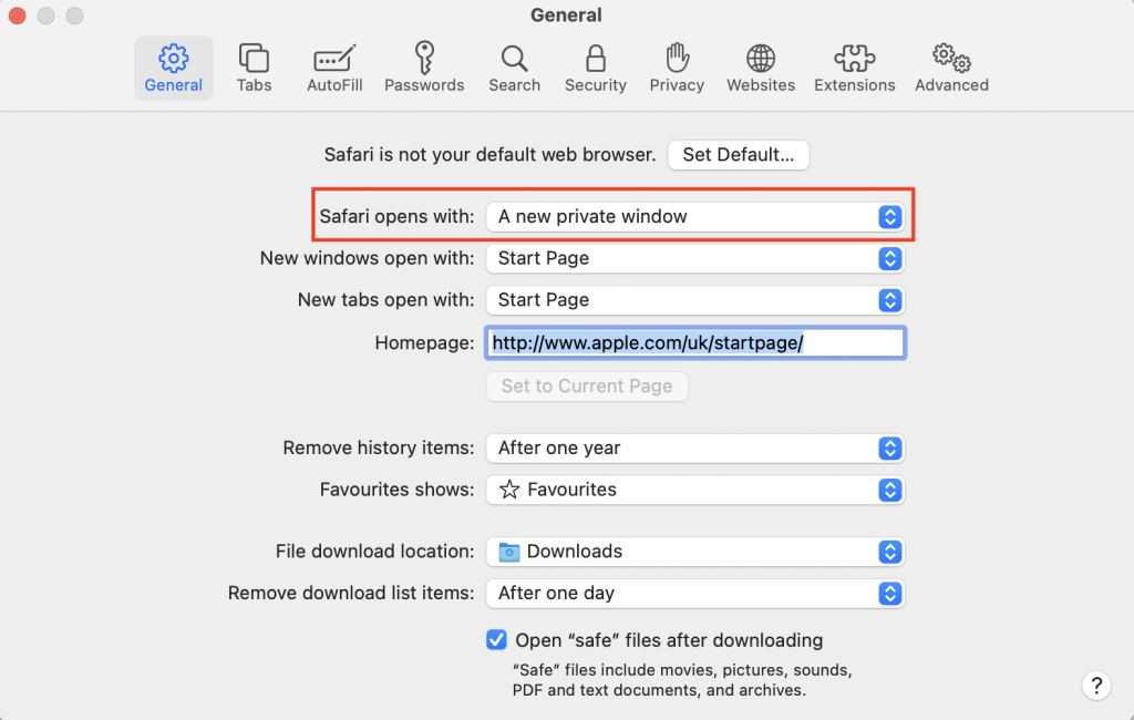 Incognito mode with Safari for Mac