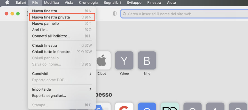 Navigazione privata in Safari sul Mac