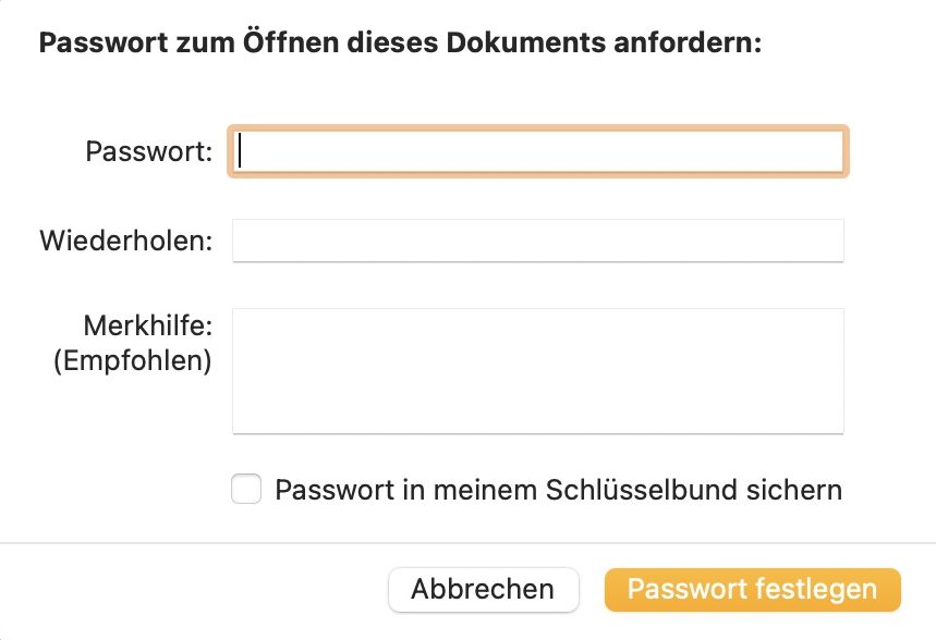 Passwortschutz für Apple Pages