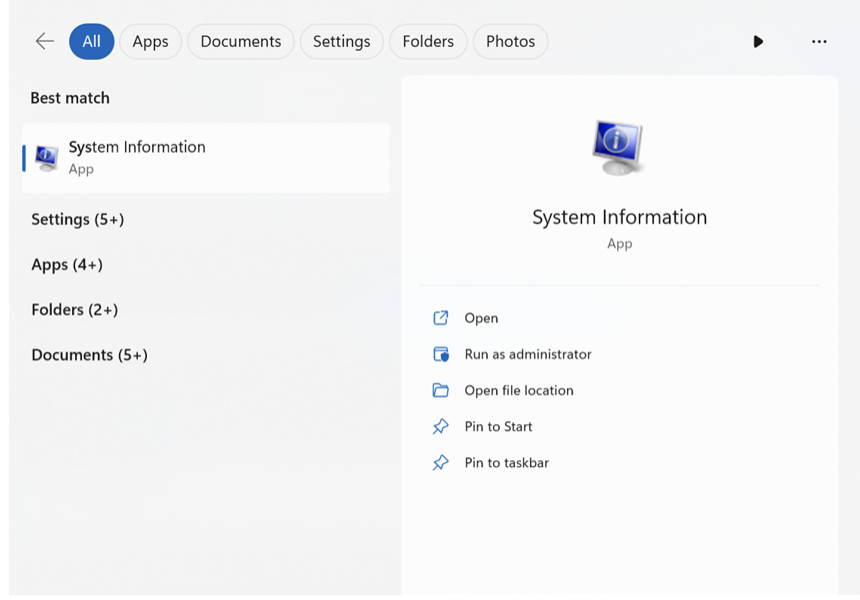 Une fenêtre contenant l’application Informations système s’ouvre.  