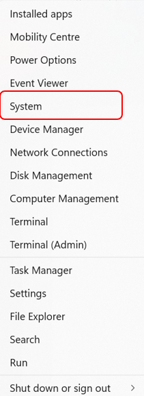 Fenêtre affichant une liste d’applications. Le système est mis en évidence. 