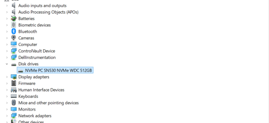 Open the Device Manager window and select “Disk drives”.