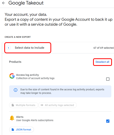 Clic sur le bouton « Sélectionner les données à télécharger ». Le case à cocher bleue « Tout désélectionner » est visible dans le menu développé.