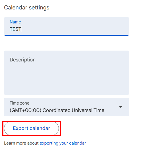 xportation d’un seul agenda choisi à partir des paramètres d’agenda. 