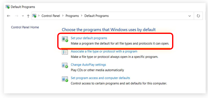 The Program options are listed within the Control Panel.
