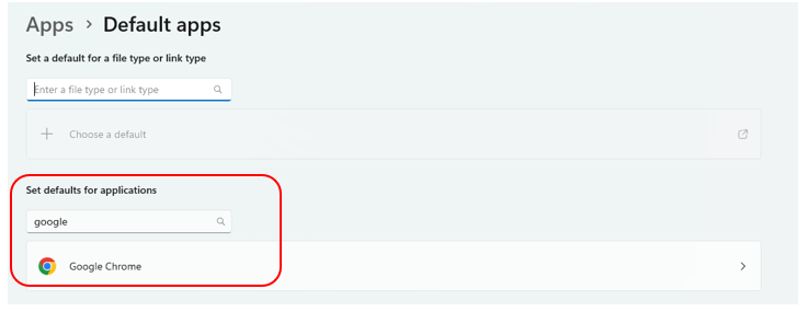 If you type “Google” into the search box, Google Chrome appears.