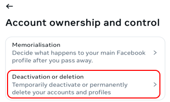 Account ownership and control with the “Deactivation or deletion” option.