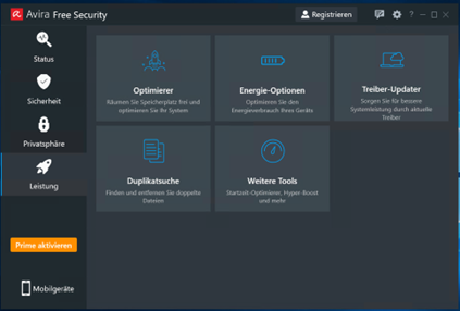 Panoramica delle utilità di ottimizzazione di Avira Free Security per Windows