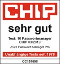 Beim großen Vergleichstest von CHIP kam Avira Password Manager unter die Top 3 und wurde als beste Lösung aus Deutschland bewertet.