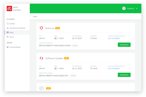 Avira Connect Dashboard