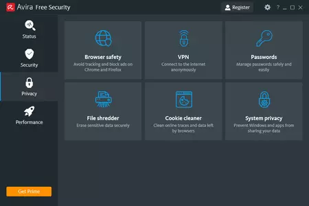 screenshot Avira Free Security privacy tap