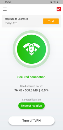 VPNFree_android_S8_MainPageConnected_EN_light_mode