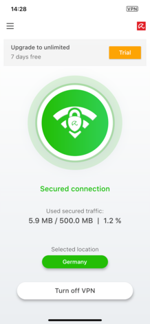 VPNFree_iOS_iPhoneXR_MainPageConnected_EN